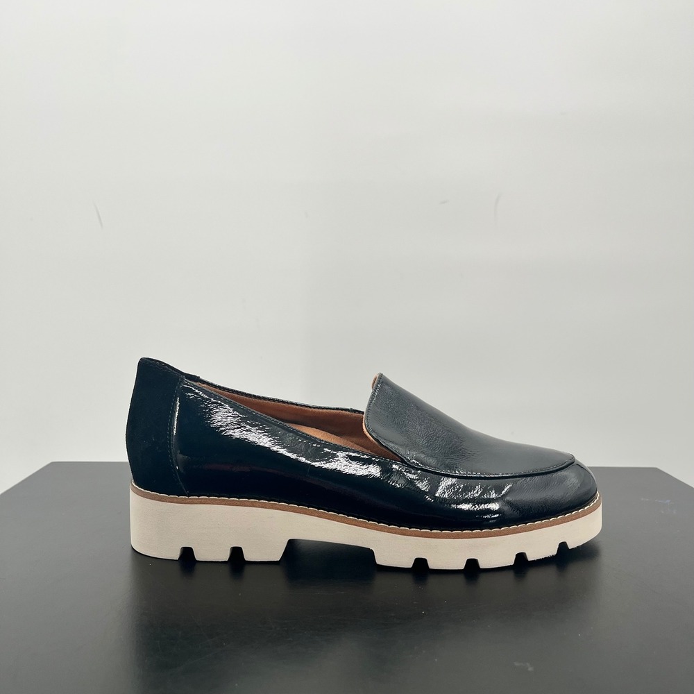 Vionic Kensley Loafers Women 7 Black Patent Leather Lug Sole Platform